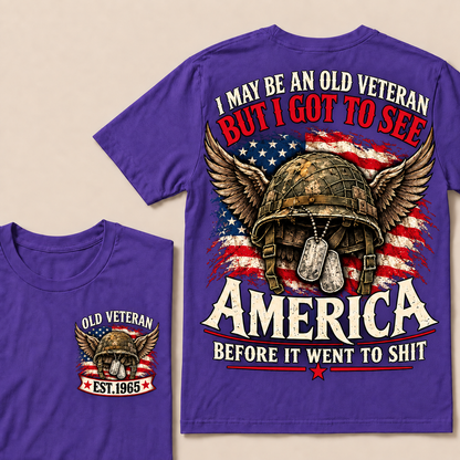 Funny Old Veteran American Flag T-Shirt, Vintage Military Army Gift, Patriotic USA Soldier Tee, Retro 1965 Veteran Shirt
