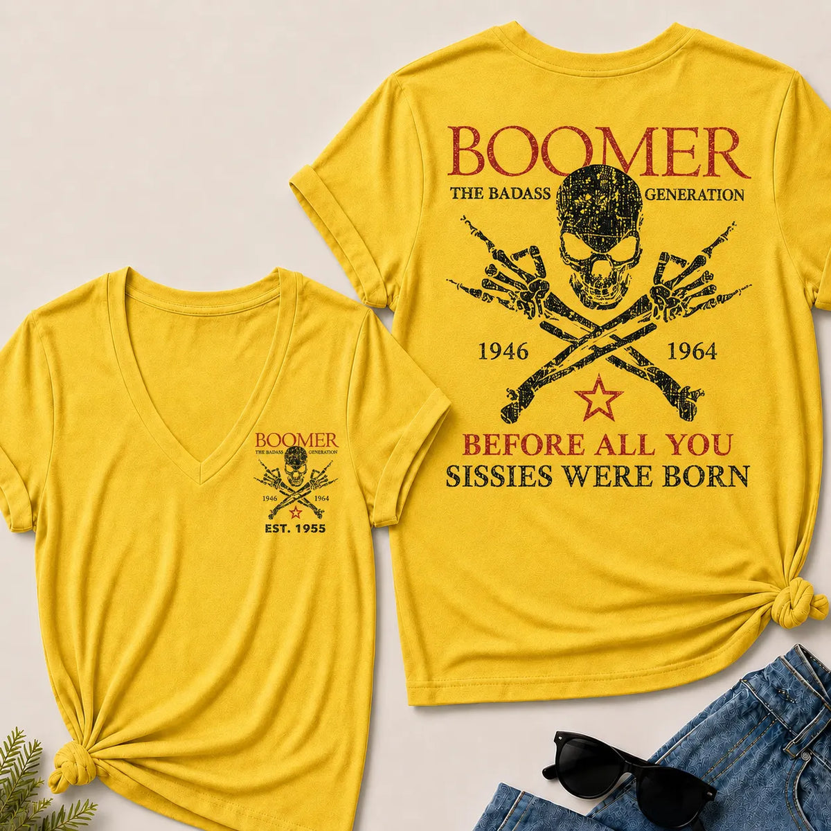 BOOMER The Badass Generation Before All You Sissies Were Born Custom EST.Year V-Neck T-Shirt
