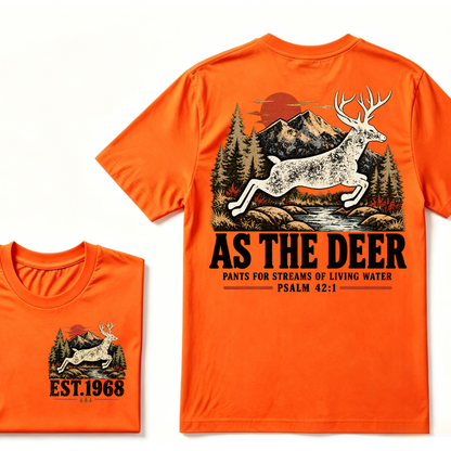 As The Deer Pants For Streams Of Living Water Psalm 42:1 Christian Deer Hunting Vintage Mountain EST.Year Graphic T-Shirt