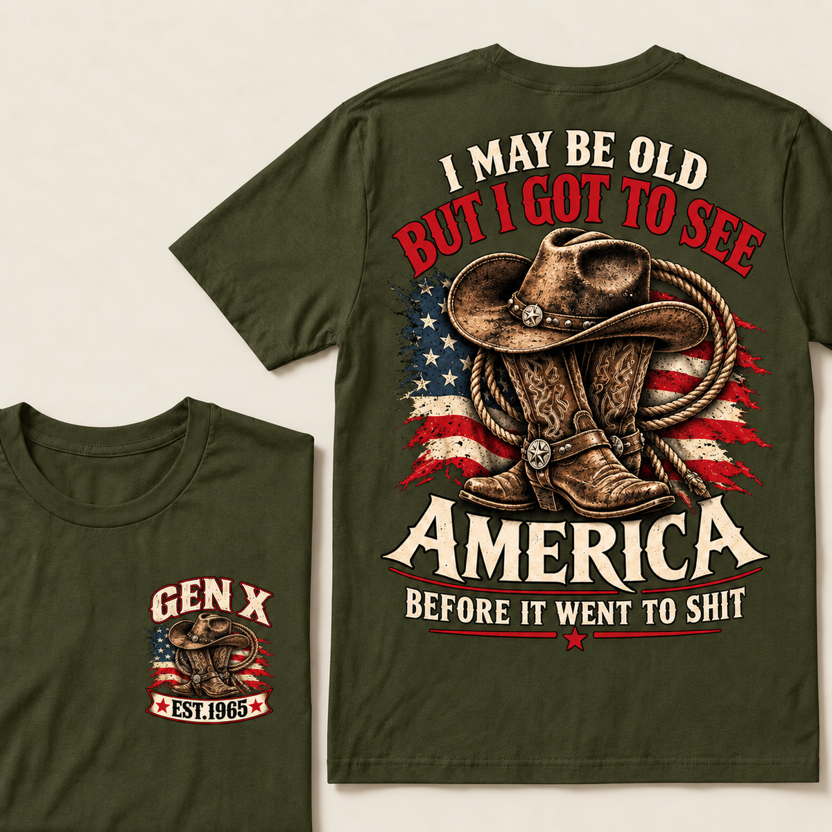 Funny Gen X Cowboy T-Shirt, Vintage Western American Flag Tee, Retro 1965 Gen X Gift, Patriotic Country Shirt