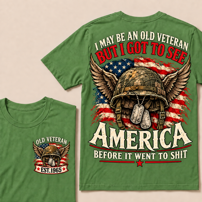 Funny Old Veteran American Flag T-Shirt, Vintage Military Army Gift, Patriotic USA Soldier Tee, Retro 1965 Veteran Shirt