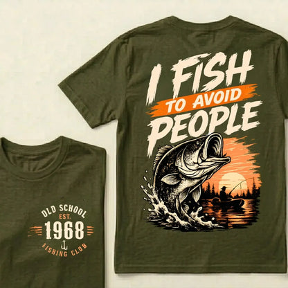Custom EST.Year I Fish To Avoid People Old School 1968 Bass Fishing Sunset Lake Graphic T-Shirt