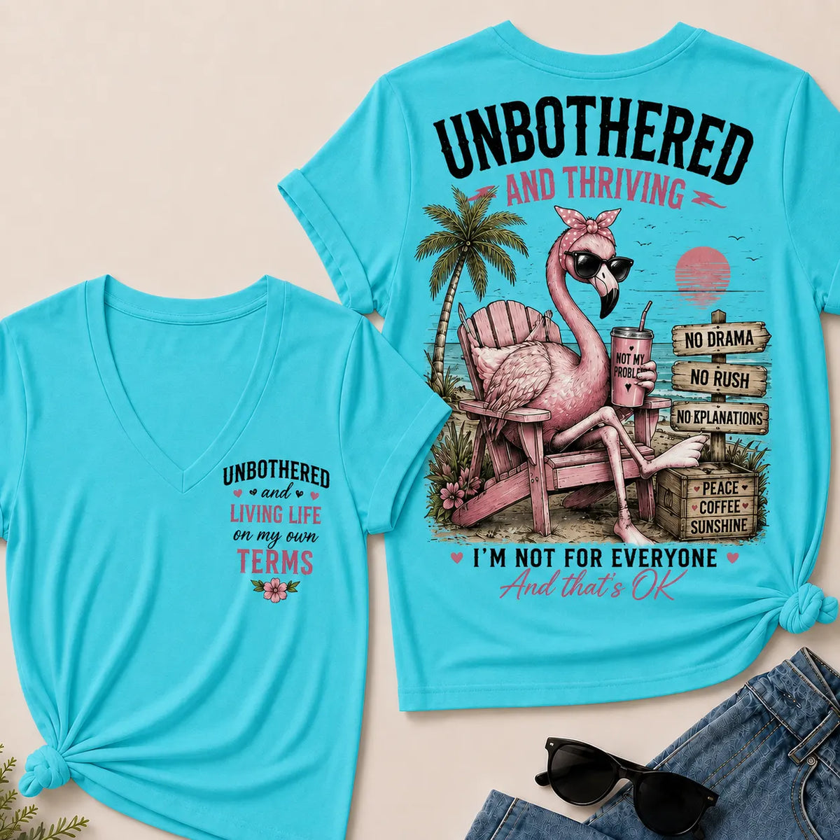 "Unbothered and Thriving – Living Life on My Own Terms" V-Neck Tee