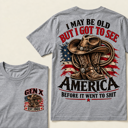 Funny Gen X Cowboy T-Shirt, Vintage Western American Flag Tee, Retro 1965 Gen X Gift, Patriotic Country Shirt