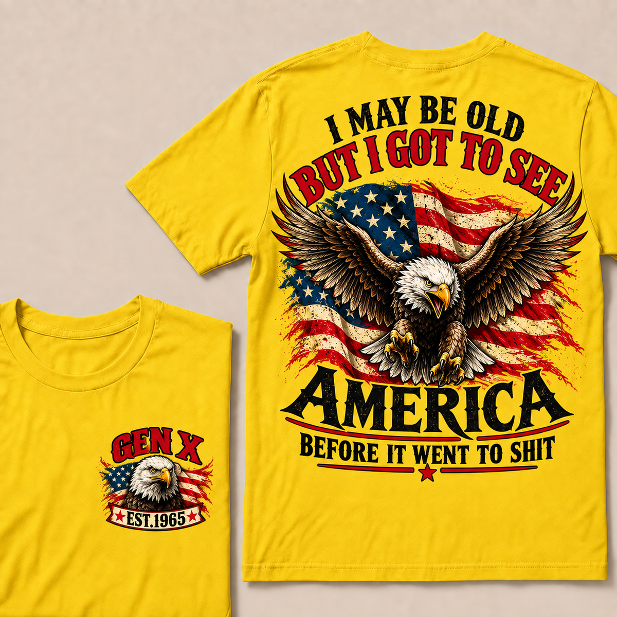 Funny Gen X Eagle T-Shirt, Vintage American Flag Patriotic Tee, Retro 1965 Gen X Gift, USA Bald Eagle Shirt