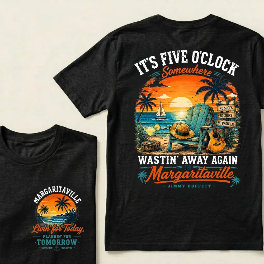 It's Five O'Clock Somewhere Wastin' Away Again In Margaritaville Parrot Guitar Sunset Beach No Shoes No Shirt No Problem Grap
