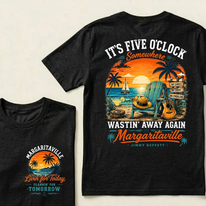 It's Five O'Clock Somewhere Wastin' Away Again In Margaritaville Parrot Guitar Sunset Beach No Shoes No Shirt No Problem Grap