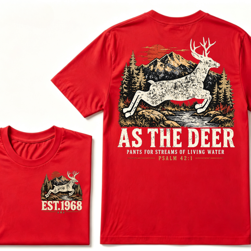 As The Deer Pants For Streams Of Living Water Psalm 42:1 Christian Deer Hunting Vintage Mountain EST.Year Graphic T-Shirt