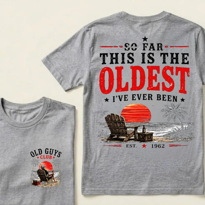 🌅 "Old Guys Club" Vintage Beach Birthday Commemorative Graphic T-Shirt